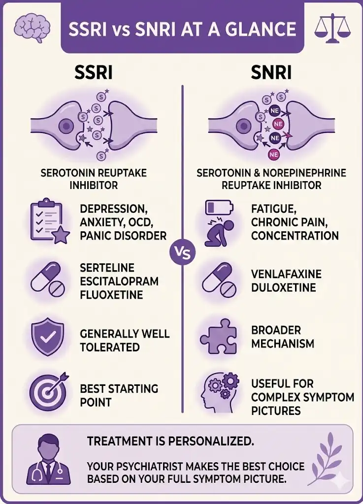 SSRI vs SNRI at a glance