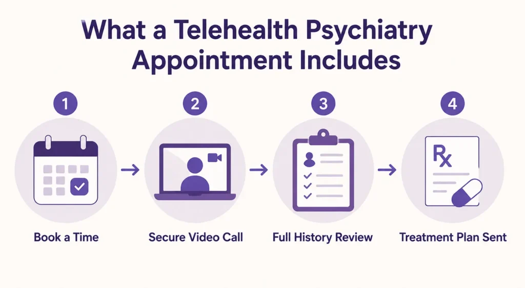 Telehealth psychiatry appointment breakdown