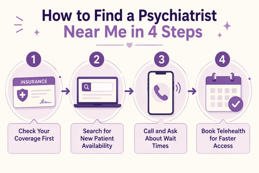 Psychiatrist near me in 4 steps