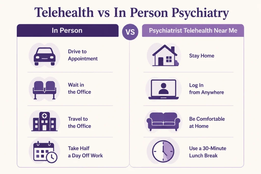 Telehealth vs In-person Psychiatry